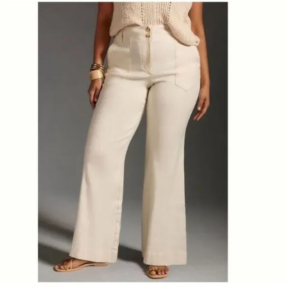Anthropologie Naomi Linen Wide-Leg Flare Pants New 24W - Picture 1 of 4